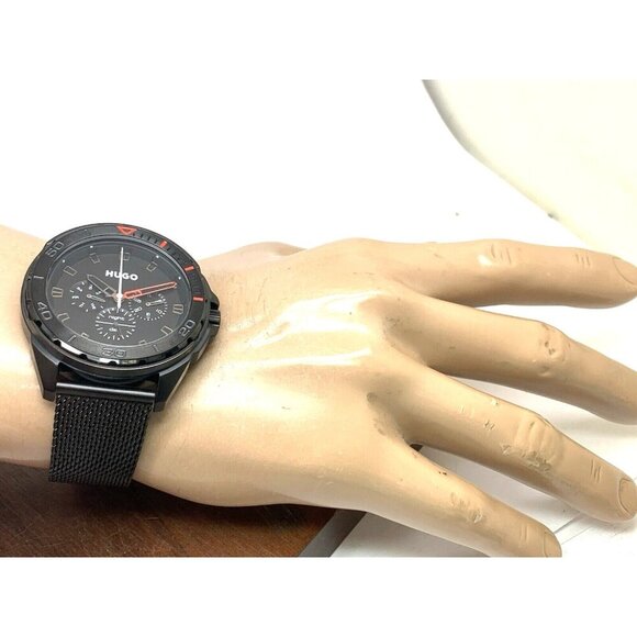 Hugo Boss Men's Watch 1530289 Quartz Black Dial Mesh Stainless Steel 44mm - Picture 4 of 13